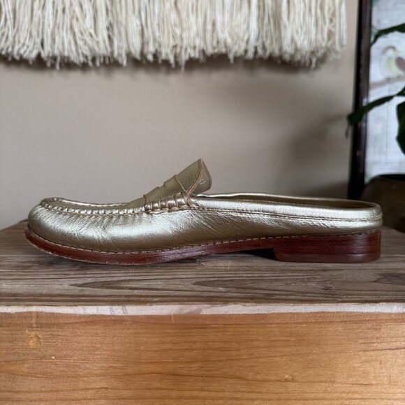 Weejuns by G.H. Bass & Co Metallic Gold Leather Penny Mule Loafer Size 8 - Picture 7 of 13